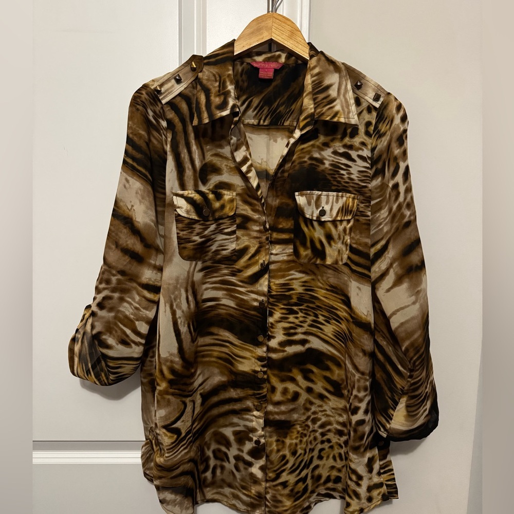 Sunny Leigh Brown and Tan Animal Print Blouse